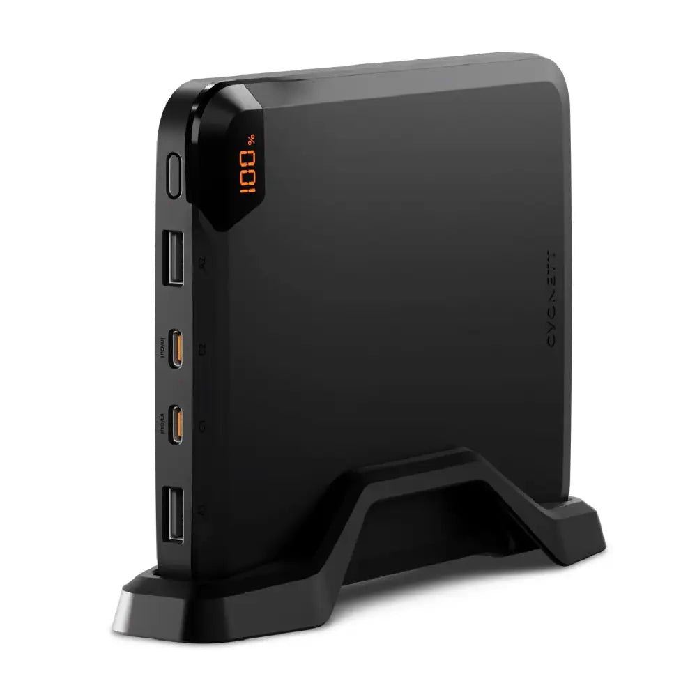 Cygnett ChargeUp VertPWR 25K mAh Bank + USB-C Cable (40CM) + Stand - Obsidian (CY5128PBCHE),100W 4x USB Charging Ports