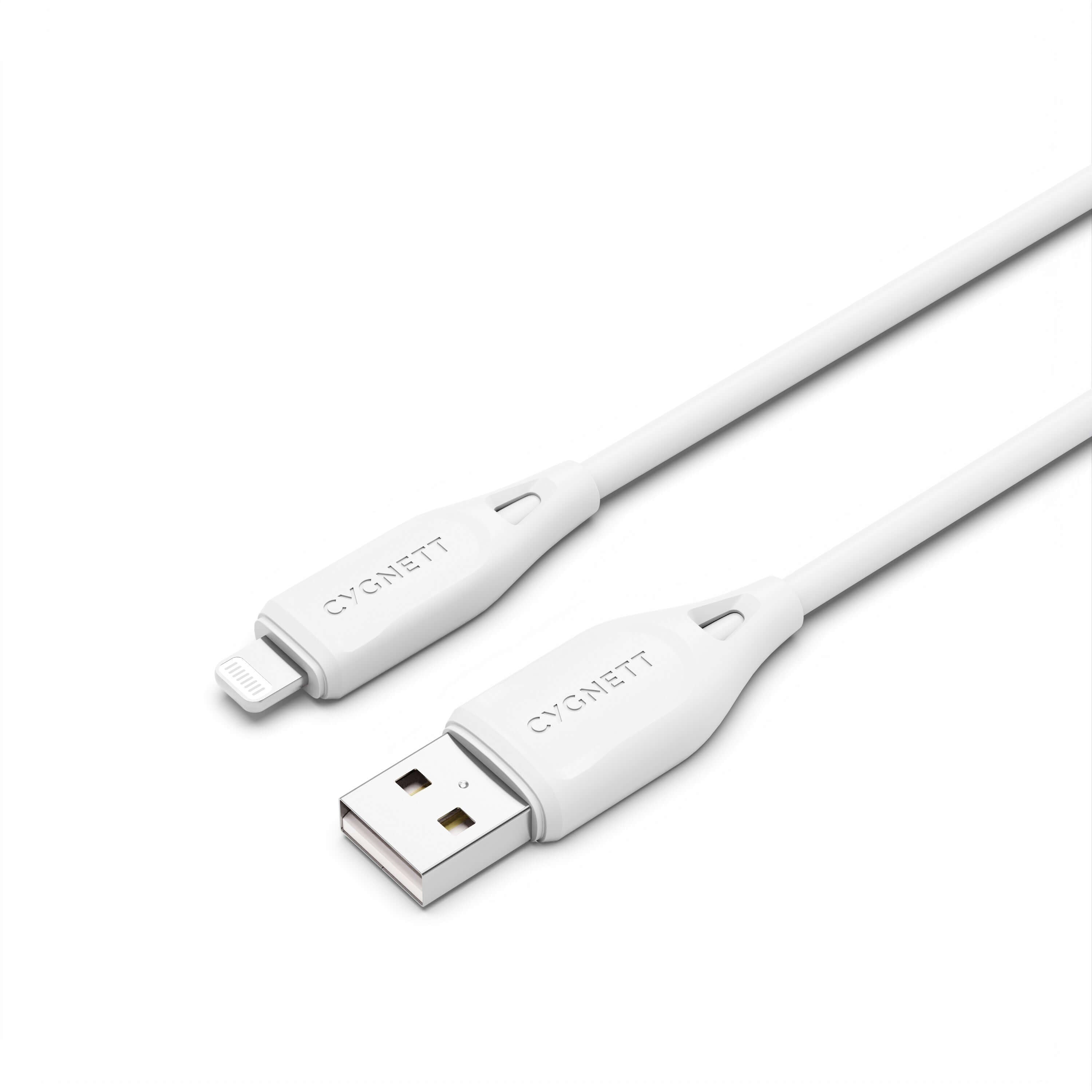 Cygnett Essentials Lightning to USB-A (2.0) Cable (1M) - White(CY4700PCCAL),2.4A/12W 480Mbps Transfer Fast Charge