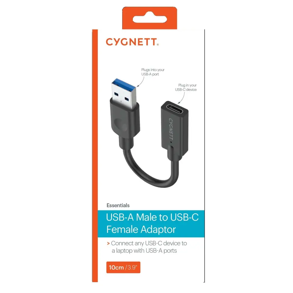 Cygnett Essentials USB-A Male to USB-C Female (10CM) Cable Adapter - Black(CY3321PCUSA),5GBPS Fast Data