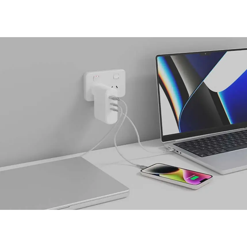 Cygnett PowerMaxx 100W Multiport GaN Wall Charger - White 1xUSB-A (18W),2xUSB-C PD (100W) Charge 3 Devices Best for 2