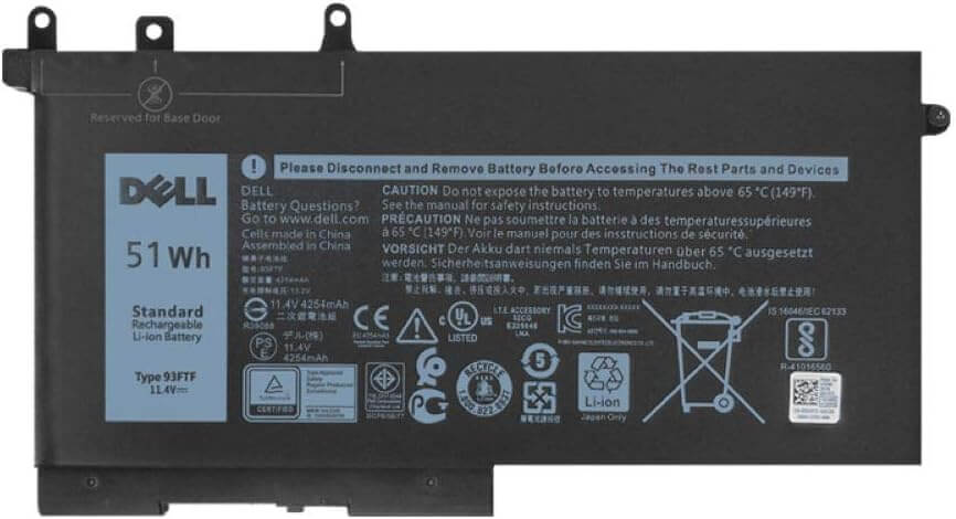 DELL 93FTF Laptop Battery 51Wh 11.4V compatible with Precision and Latitude series - high quality, Grade A cells.