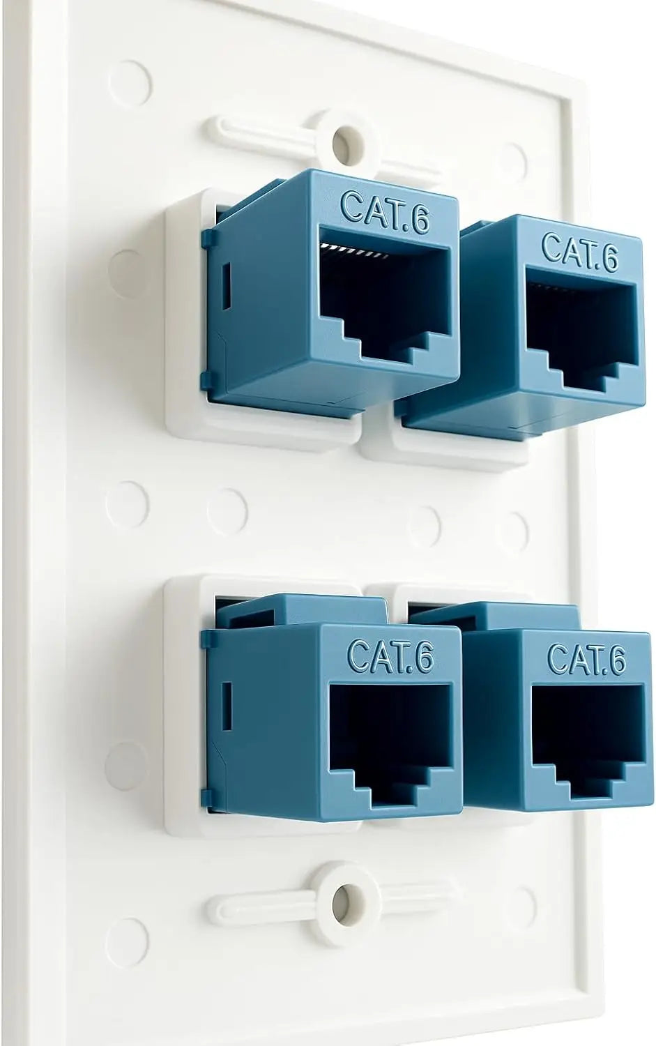 DIYTECH 4 Port Ethernet Wall Plate Cat 6 Outlet RJ45 Female to Keystone Jacks - White