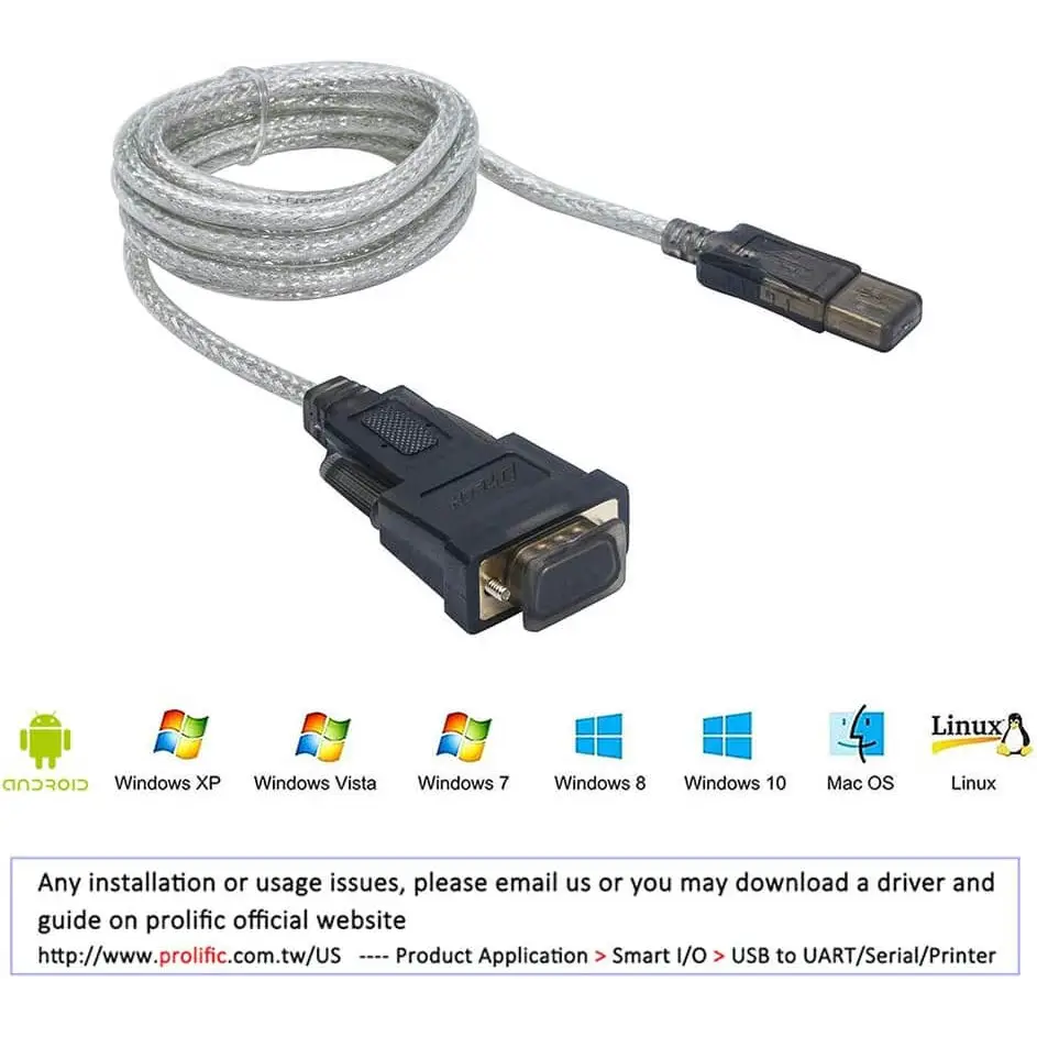 DTECH USB 2.0 to RS232 DB9 Male Serial Adapter Cable 1.8m Supports Windows 10 8 7 Mac Linux 6 ft (USB-A (Male / Male))