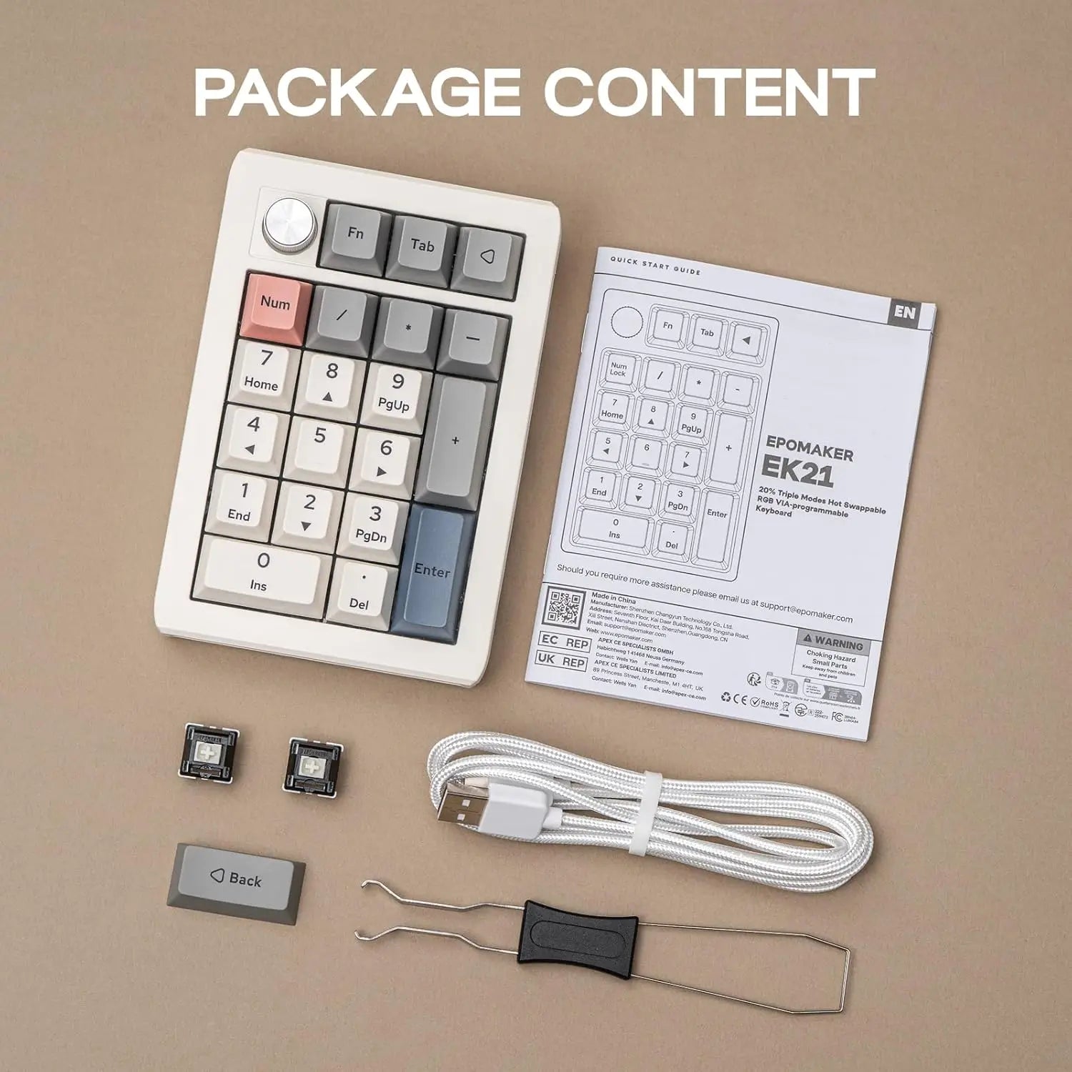 EPOMAKER EK21 VIA Gasket Number Pad with 1000mAh Battery BT 5.0/2.4ghz/Wired Hot-Swap Numpad Aluminum Alloy knob