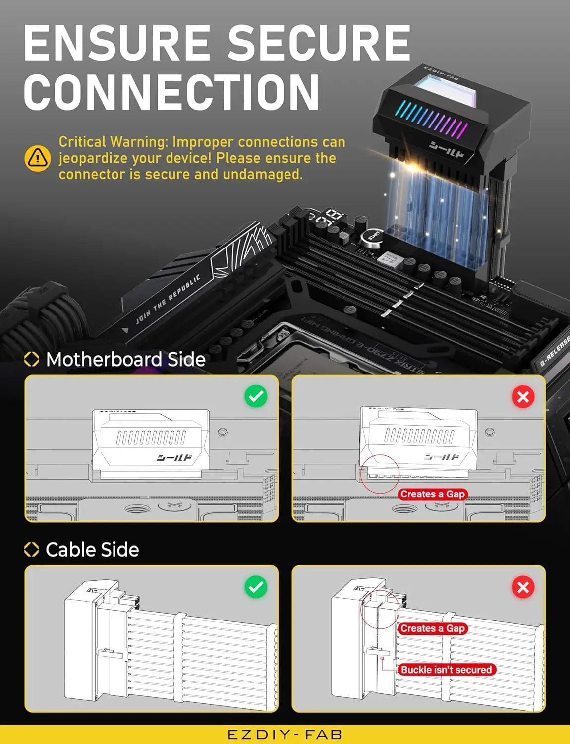 EZDIY-FAB Shield 24-Pin Angle Adapter with Infinity Mirror ARGB Light,ATX 24 Pin Power Connector 5V 3pin Sync-180