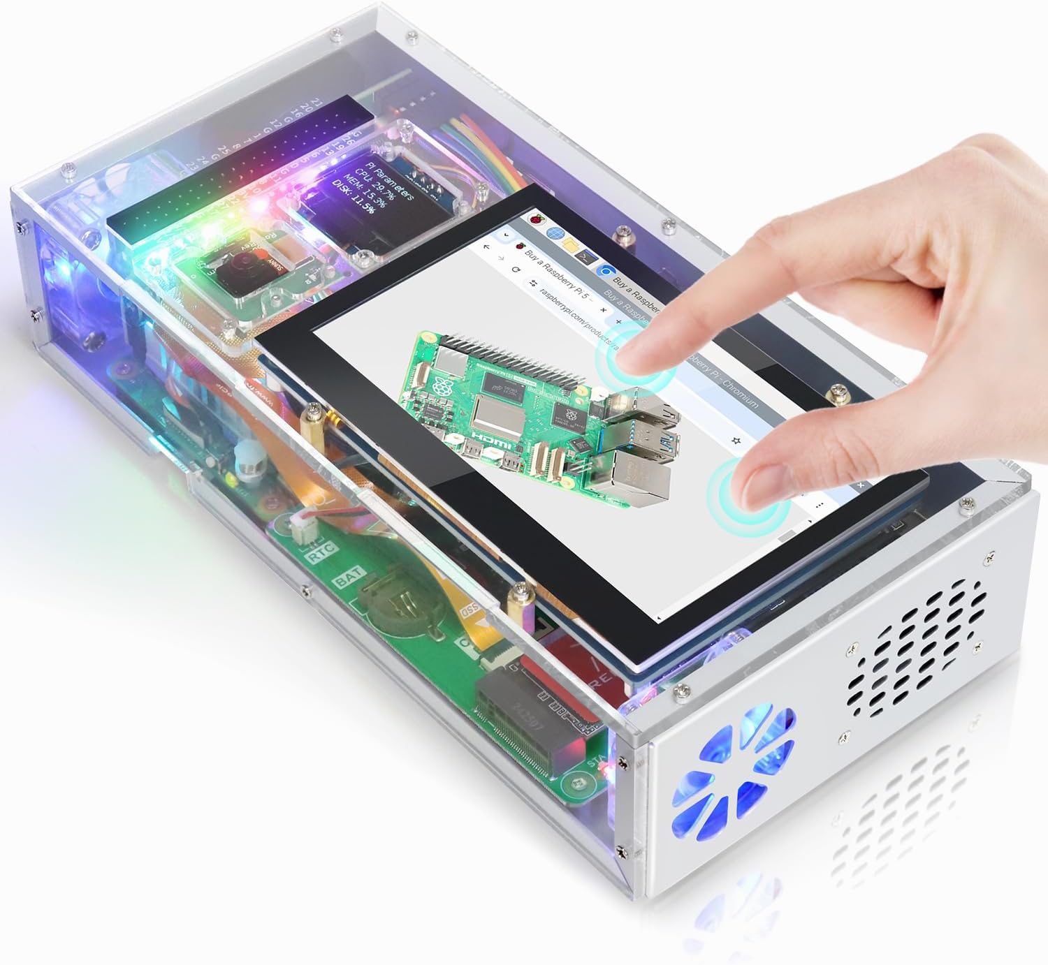 Freenove Computer Case Kit for Raspberry Pi 5 (NOT Included) 128GB M.2 NVMe SSD 800 MB/s 4.3 Inch Touchscreen MP Camera