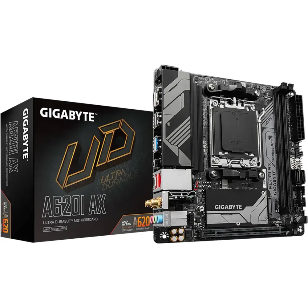 GIGABYTE A620I AX (AM5/ LGA 1718/ AMD/ A620/ Mini-ITX/ 5-Year Warranty/ DDR5/ Single M.2/ PCIe 4.0/ USB 3.2 Gen1
