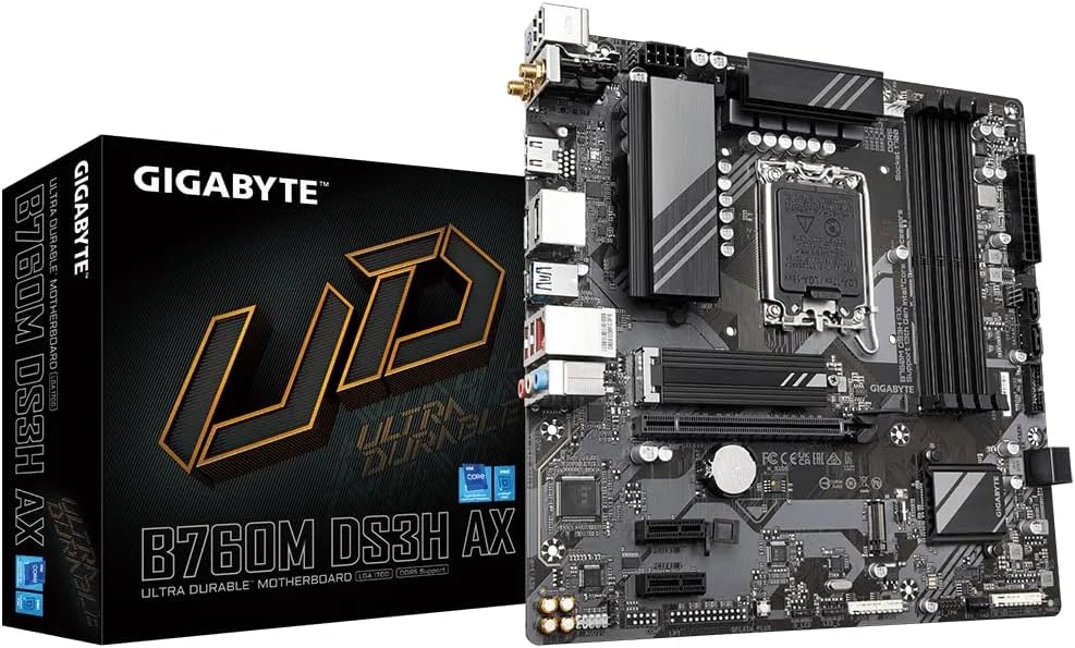 Gigabyte B760M DS3H AX DDR5 Motherboard Intel LGA 1700 mATX WiFi 6E 2.5Gb LAN PCIe 4.0 7600(OC) Support