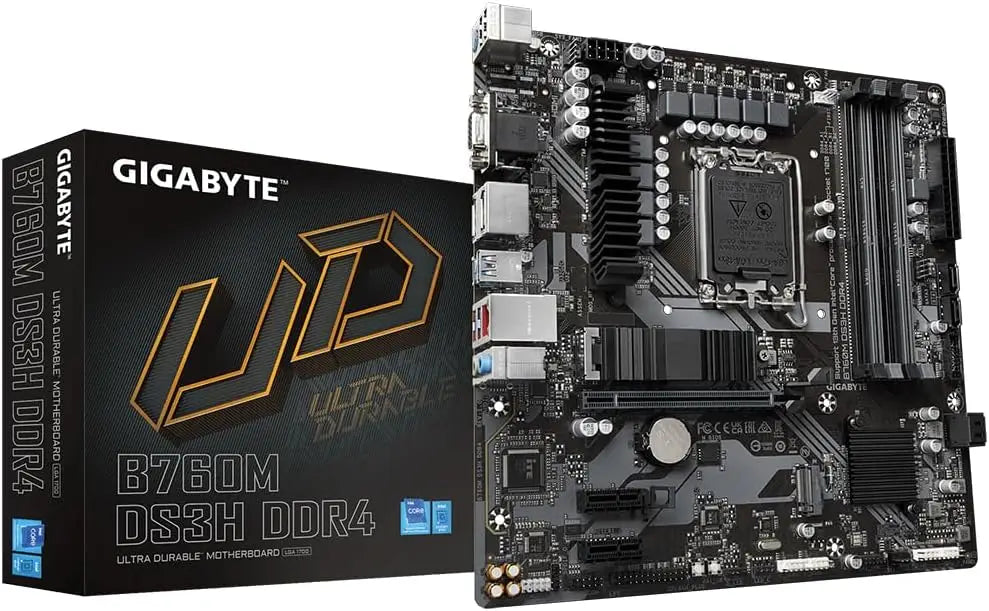 Gigabyte B760M DS3H DDR4 Motherboard - Supports Intel Core 14th Gen CPUs 6 + 2 + 1 Phases Digital VRM up to 5333MHz