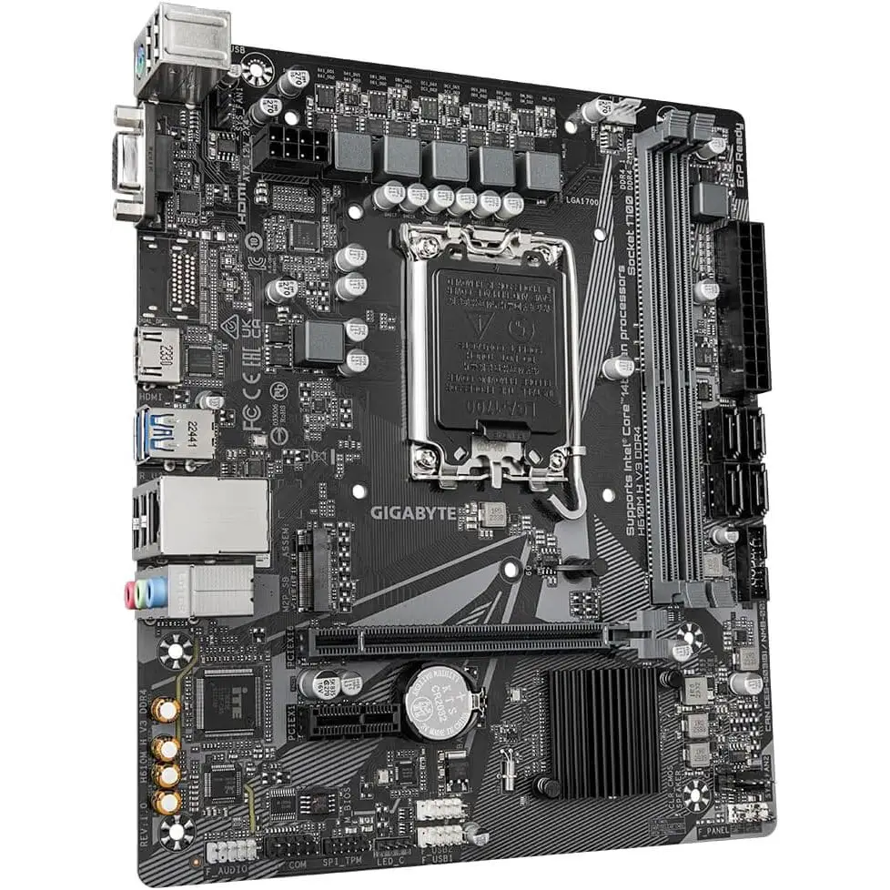 Gigabyte H610M H V3 DDR4 Motherboard - Supports Intel Core 14th CPUs 4 + 1 + 1 Hybrid Phases Digital VRM up to 3200MHz