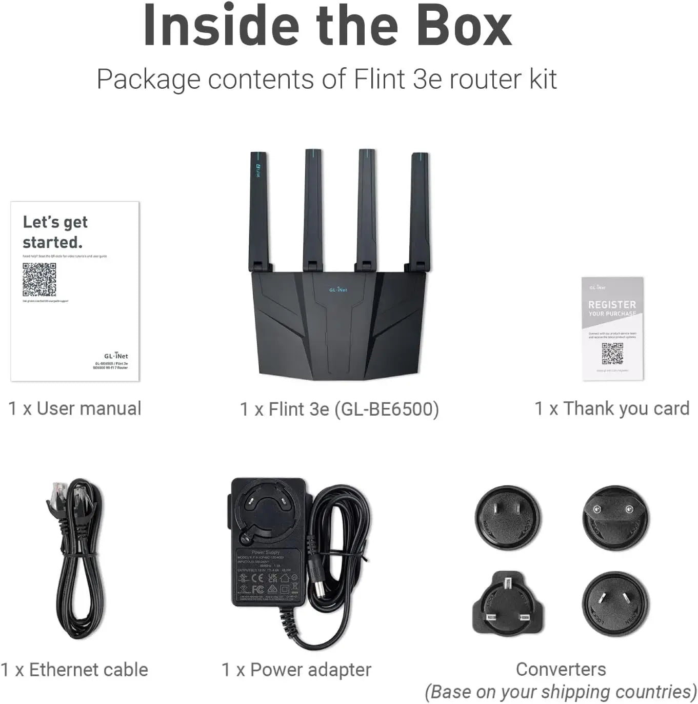 GL.iNet GL-BE6500 (Flint 3e) WiFi 7 Router High-Speed for Wireless Internet w/VPN 5 x 2.5G Ethernet Port Fiber Optic