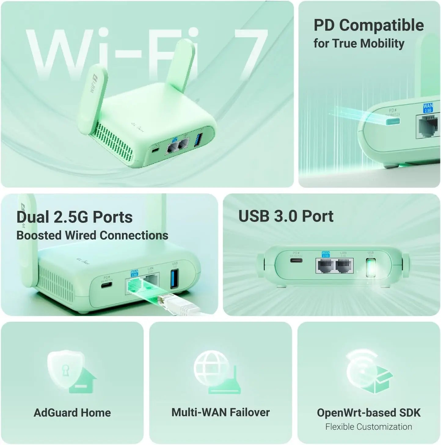 GL.iNet GL-MT3600BE (Beryl 7) Portable Travel Router Pocket Wi-Fi 7 Wireless 2.5G Mini VPN Routers WiFi for Car Public