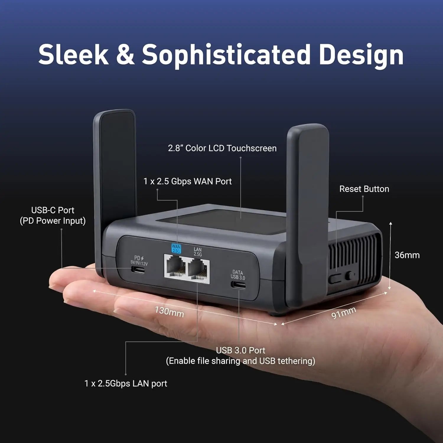 GL.iNet Slate 7 Pro (GL-BE10000) Tri-Band Wi-Fi Travel Router – 6GHz 5.7Gbps MLO 2.8’’ Touchscreen 1.1Gbps WireGuard