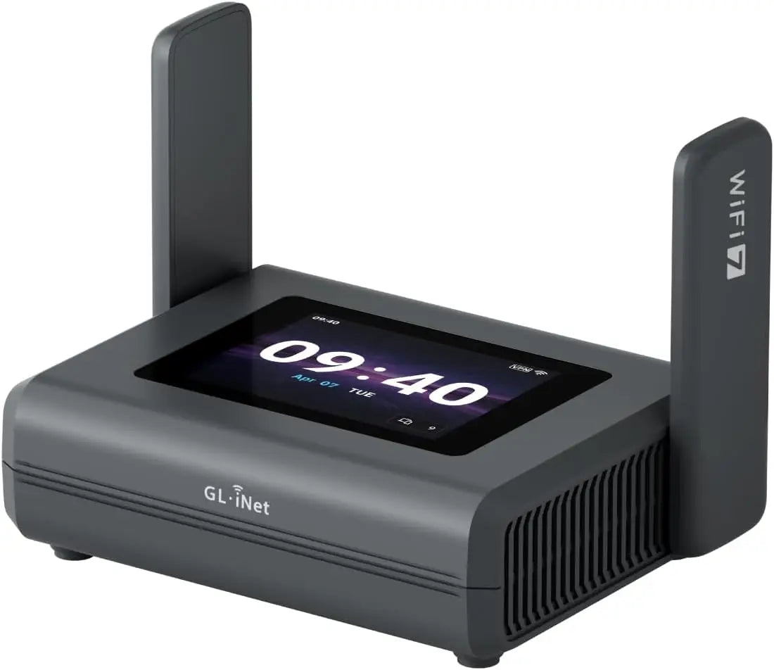 GL.iNet Slate 7 Pro (GL-BE10000) Tri-Band Wi-Fi Travel Router – 6GHz 5.7Gbps MLO 2.8’’ Touchscreen 1.1Gbps WireGuard