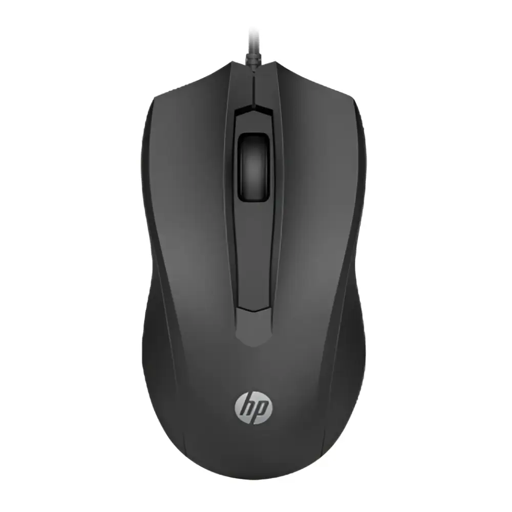 HP Wired Desktop 100 Mouse 1200dpi 3 Buttons USB-A Connector Precise Red Optical Sensor 1.2M Cable Length Black 1YR WTY