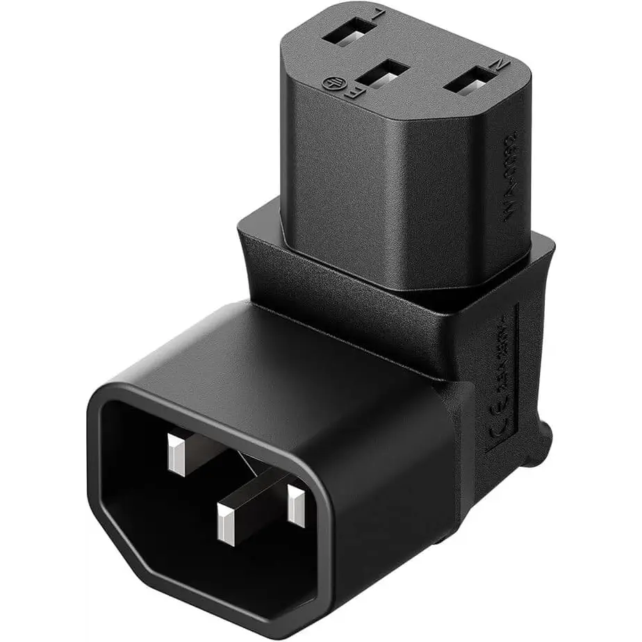 IEC 320 C14 to C13 Right Angle AC Adapter Vellcon 3Pole Male Female 90Degree up Converter Black Color