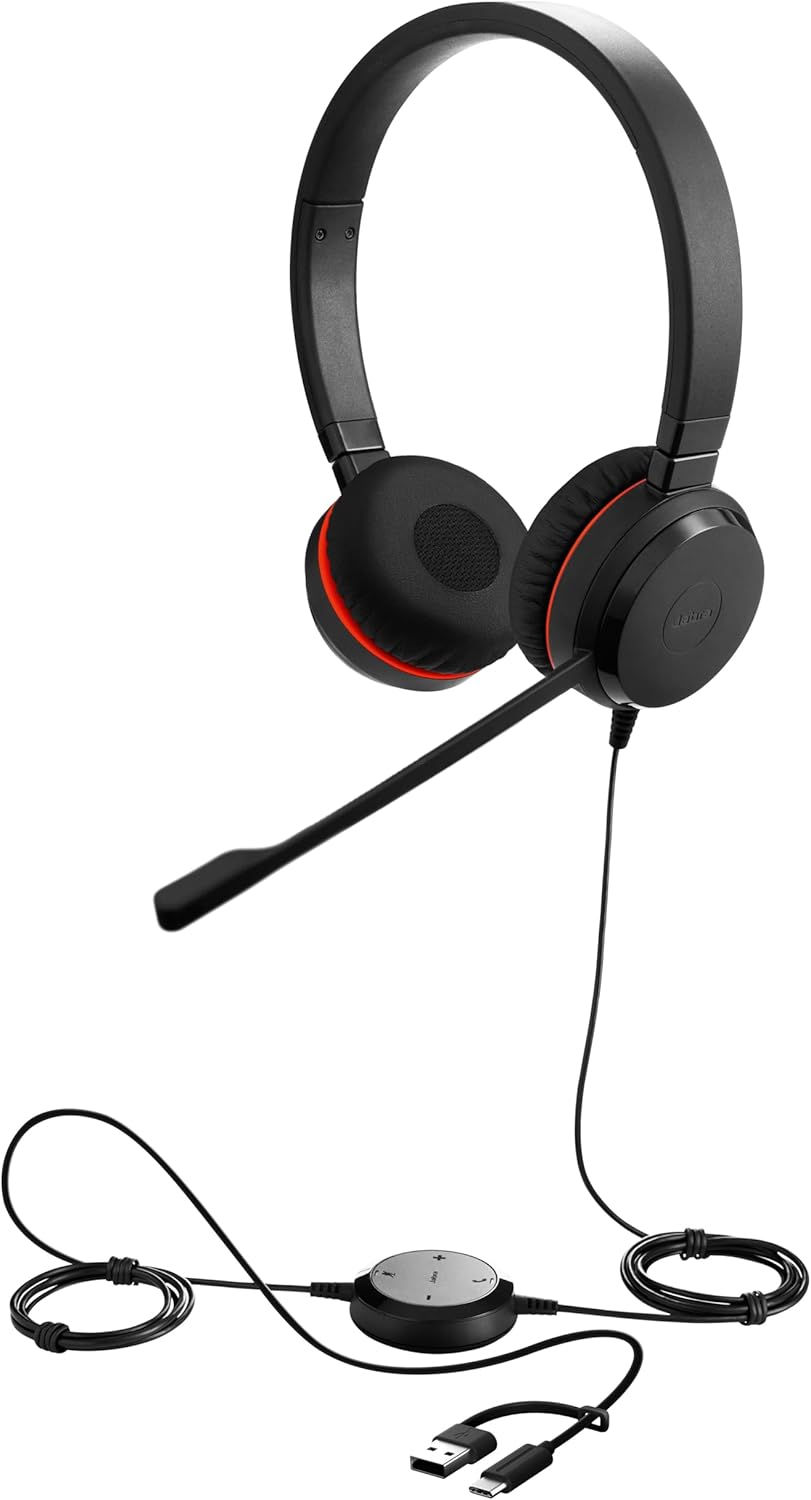 Jabra Evolve 20 SE Wired Headset - Advanced ANC in Microphone - Passive Noise Cancelling - Rich Immersive Sound - UC