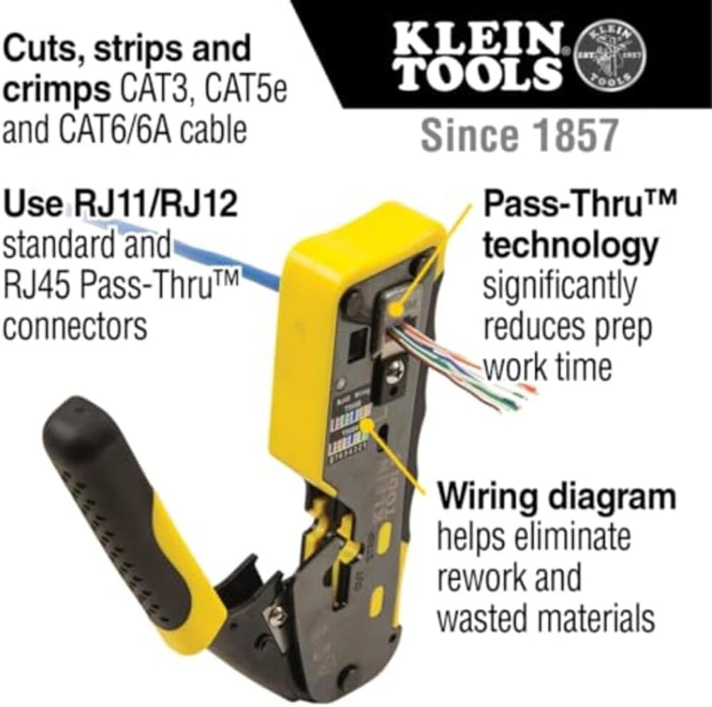 KLEIN TOOLS A-VDV226-110 Pass Thru RJ45 Racheting Compact Crimp Tool Yellow/Black