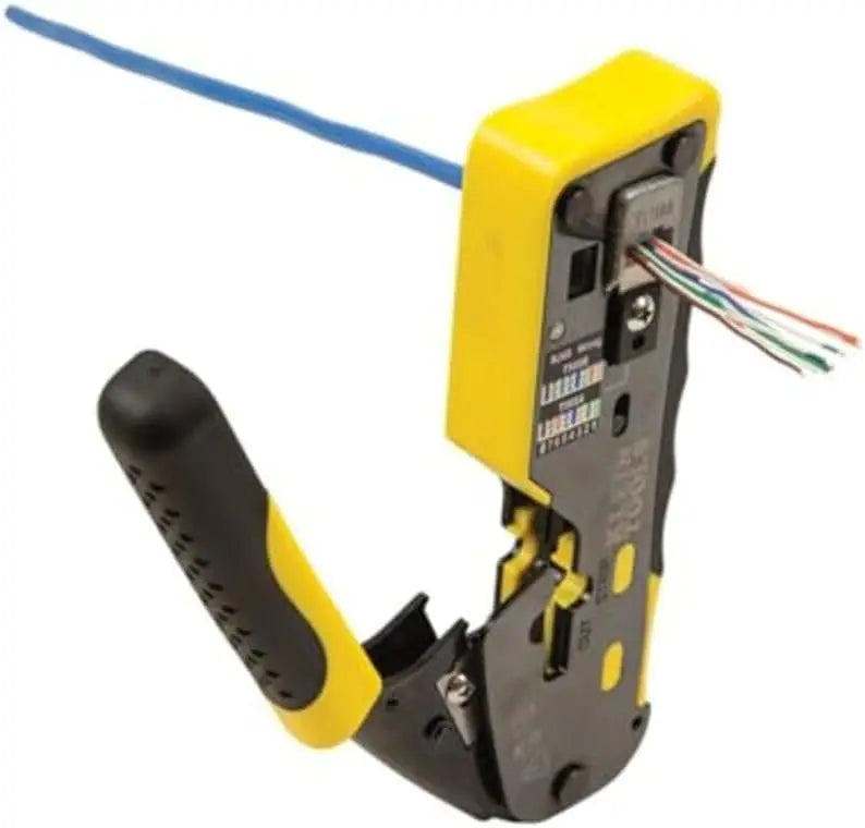 KLEIN TOOLS A-VDV226-110 Pass Thru RJ45 Racheting Compact Crimp Tool Yellow/Black