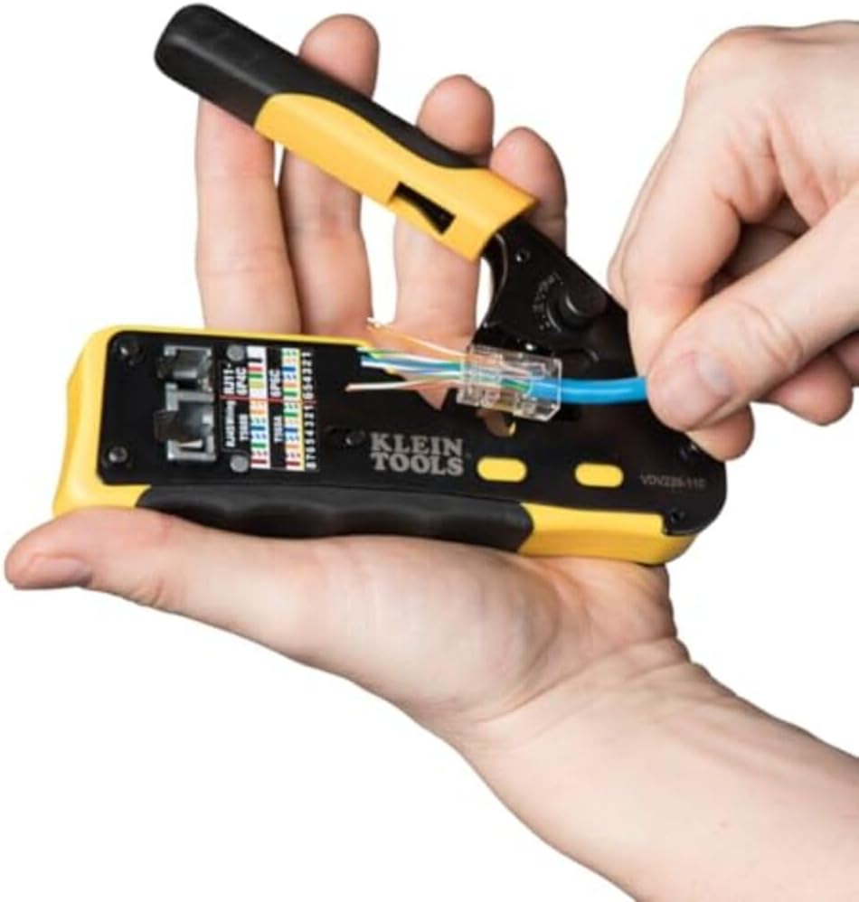 KLEIN TOOLS A-VDV226-110 Pass Thru RJ45 Racheting Compact Crimp Tool Yellow/Black