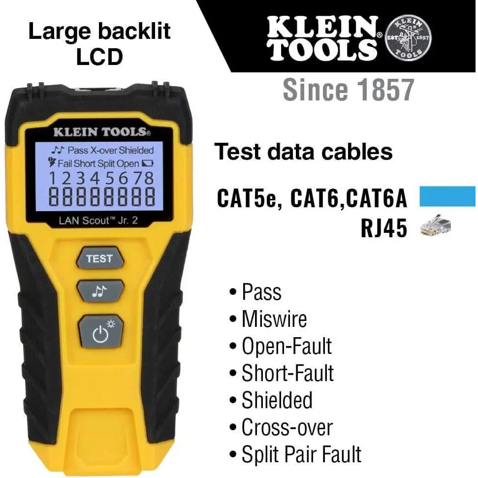 Klein Tools VDV526-200 Cable Tester LAN Scout Jr. 2 Ethernet for CAT 5e 6/6A Cables with RJ45 Connections