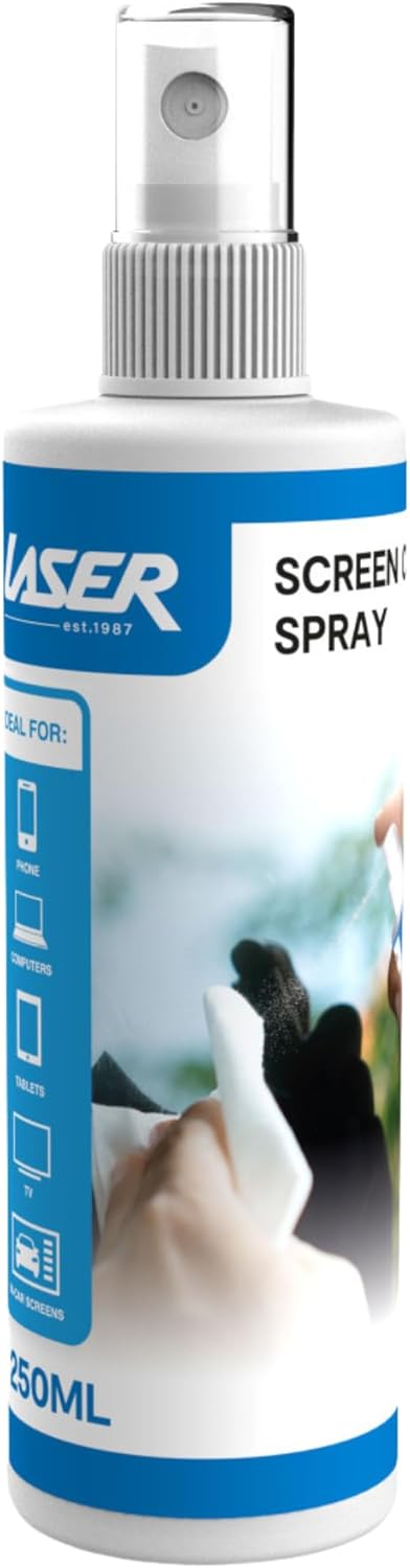 Laser 250ml Screen Cleaning Spray – Streak-Free Anti-Static Cleaner for TVs Monitors Tablets Laptops & Touchscreens