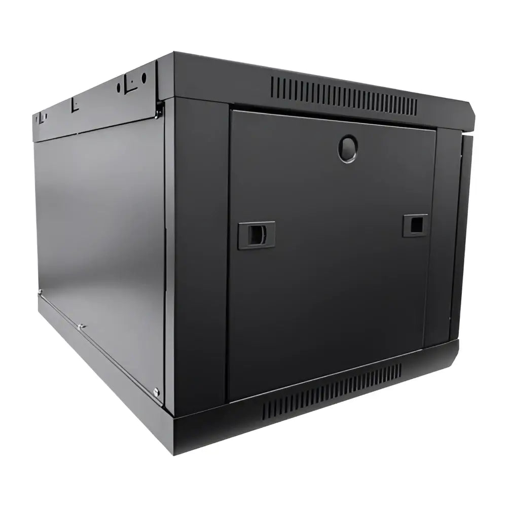 LDR Assembled 6U Wall Mount Cabinet (600mm x 450mm) Glass Door - Black Metal Construction - Top Fan Vents - Side Access