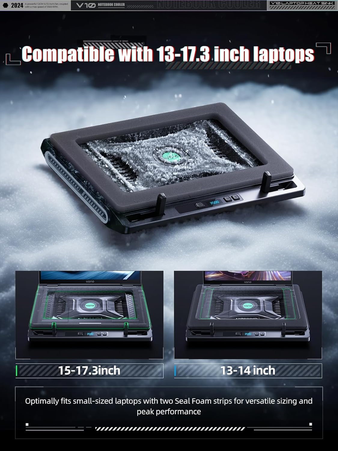 llano V10 SE Gaming Cooler Cooling Pad Stand with 10.5 CM External Fan Fast Computer 13-17.3in Adjustable Speed Control