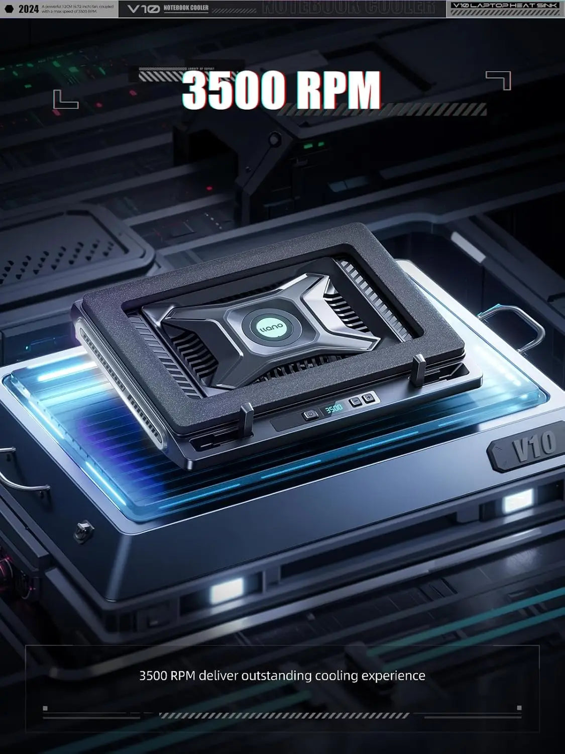 llano V10 SE Gaming Laptop Cooler Cooling Pad Stand with 10.5 CM External Fan Fast Computer 13-17.3in Adjustable Speed