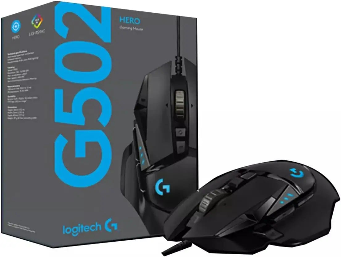 Logitech G502 Hero Adjustable Gaming Mouse Wired Optical- 25K Sensor 25,600 DPI RGB Weights 11 Programmable