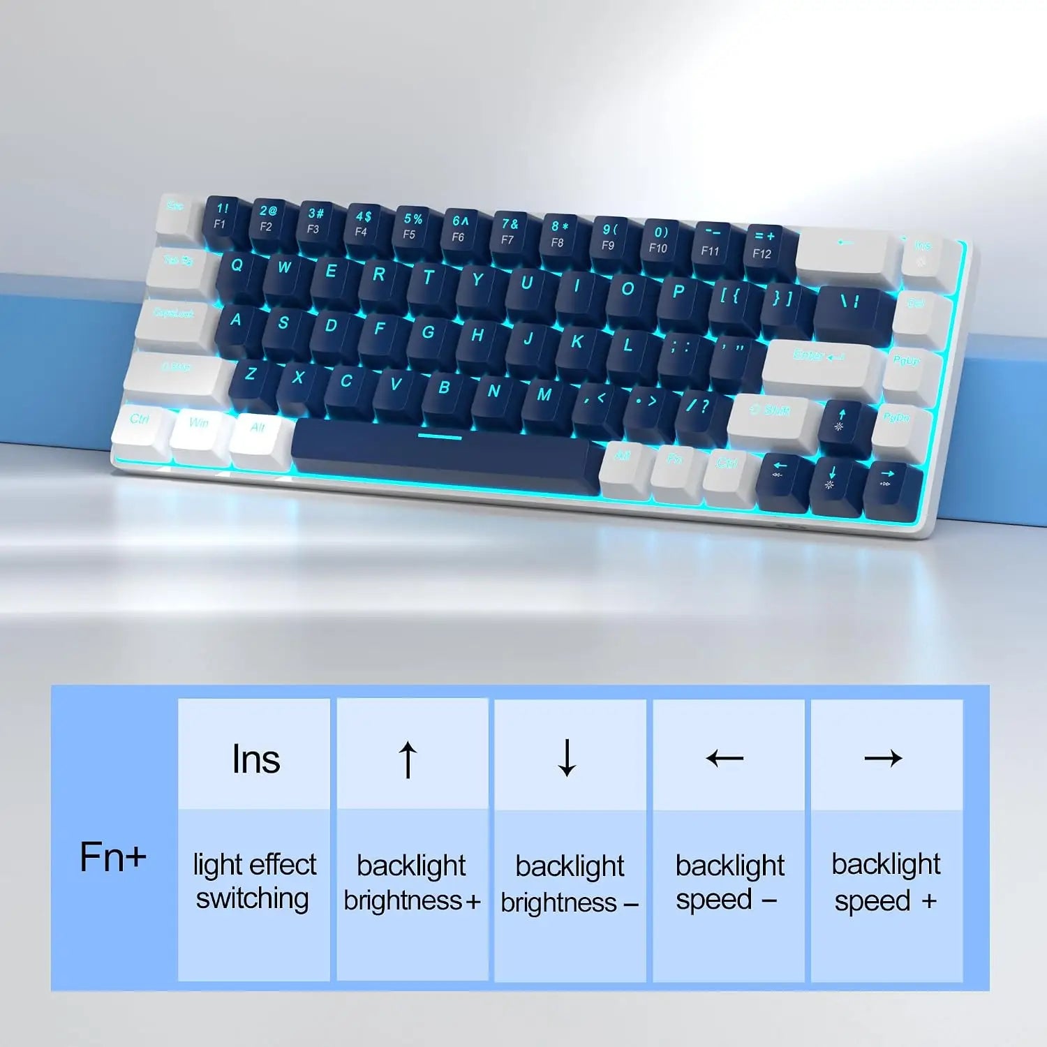 MageGee Portable 60% Mechanical Gaming Keyboard MK-Box LED Backlit Compact 68 Keys Mini Wired Office with Blue Switch