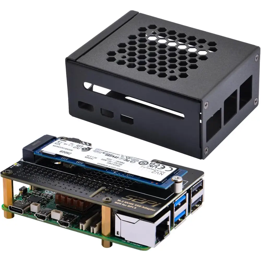 Metal Case with N04 PCIe M.2 Key-M NVMe SSD Peripheral Board for Raspberry Pi 5