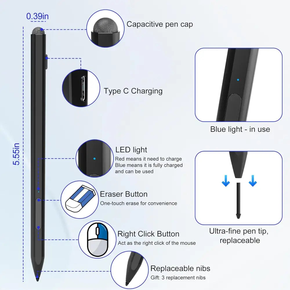 Microsoft Surface Pen -Surface Stylus for Pro 11/10/9/X/8/7/6/5/4/3 Go 4/3/2/1 Laptop/Studio/Book with Palm Rejection