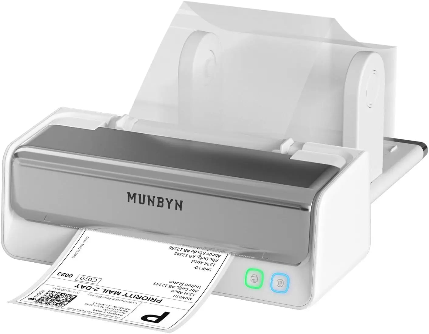 MUNBYN Bluetooth Thermal Shipping Label Printer 4x6 Built-in Paper Holder | Replaceable Printhead Two-Colour with Media