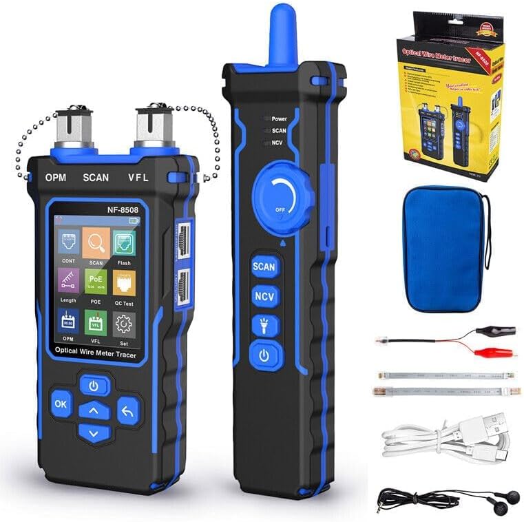 Network Cable Tester with Optical Power Meter VFL RJ11 RJ45 Toner Ethernet CAT5 CAT6 for Telephone Video Wire Tracer PoE