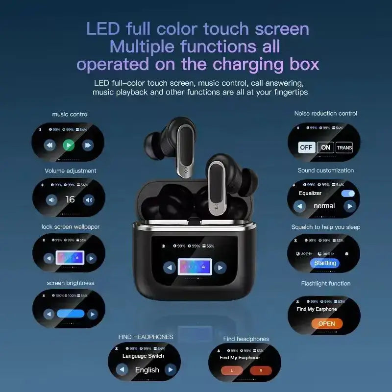 New Auriculares Tws v8 Wireless Earphone ANC Earbuds IPX4 LED Display Touch Screen Waterproof Ecouteur Bluetooth