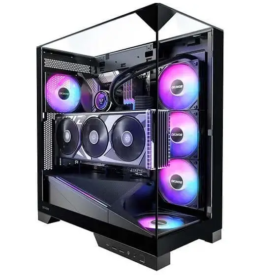 OKINOS AQ93 3-Sided Pannoramic ViewTempered Glass,ATX USB-C Pre-Installed 2×120mm ARGB PWM Fan Mid Tower Case