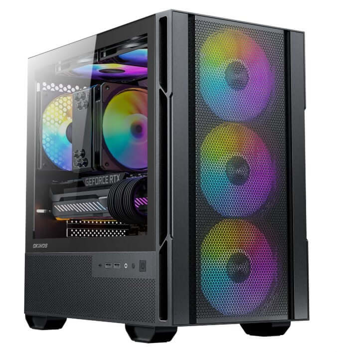 OKINOS Cypres 3 ARGB Micro ATX Case 4 × 120mm ARGB Non-PWM Case Fans Pre-Installed MATX PC Case Temper Glass Side Panel