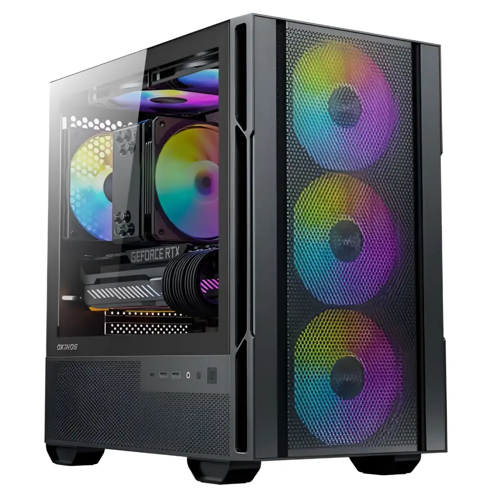 OKINOS Cypres 3 ARGB Micro ATX Case 4 × 120mm Non-PWM Fans Pre-Installed MATX PC Temper Glass Side Panel with Type-C