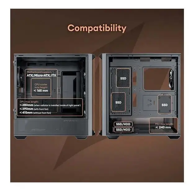 OKINOS Cypress P7 Genuine Walnut Wood Trim ATX Type-C Support 360mm Radiator on Top 4 x 120mm PWM Fans Black Stylish
