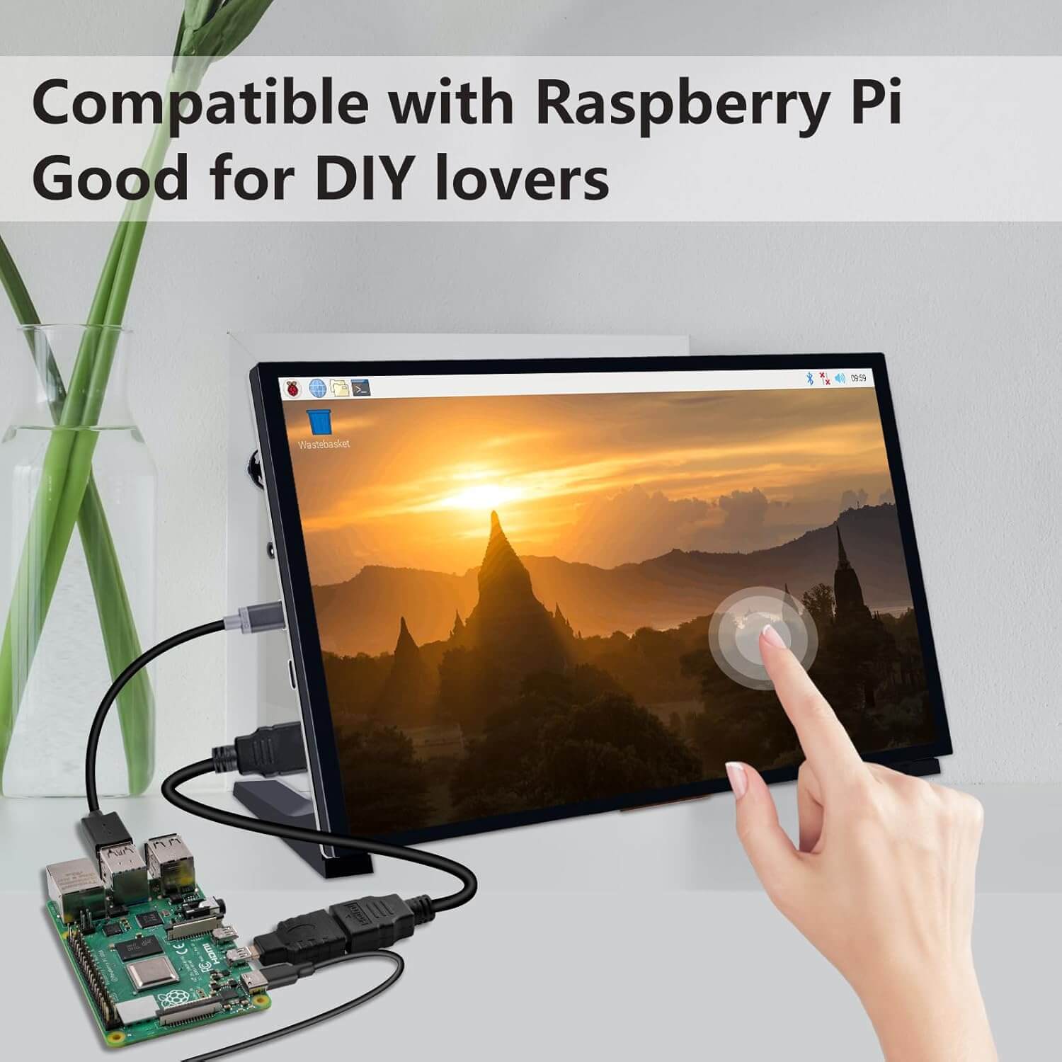 PC Mart 10.1 Inch LCD Screen for Raspberry Pi 1024x600 IPS LCD Display HDMI Portable Monitor for Raspberry Pi 5/Pi