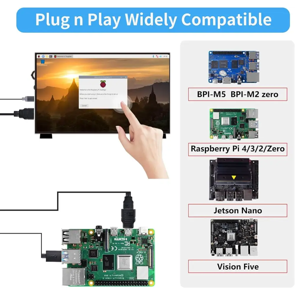 PC Mart 10.1 Inch LCD Screen for Raspberry Pi 1024x600 IPS Display HDMI Portable Monitor 5/Pi 4B/3B+/3B/B+/Zero/400