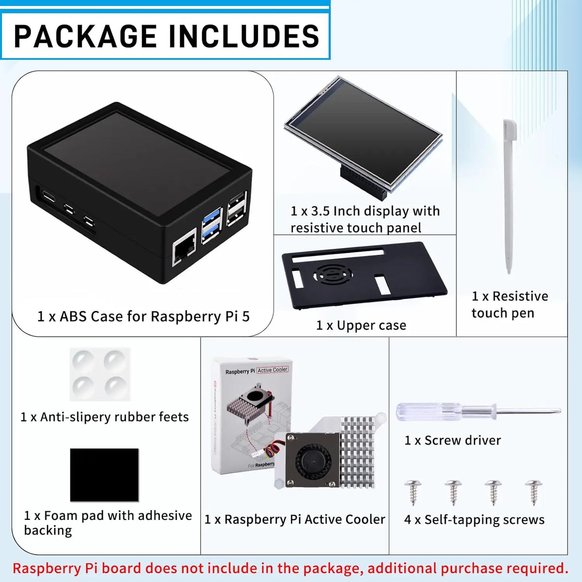 PC Mart 3.5 inch HDMI Touch Screen with Case for Raspberry Pi 5 Official Active Cooler 320x480 Monitor TFT LCD Display