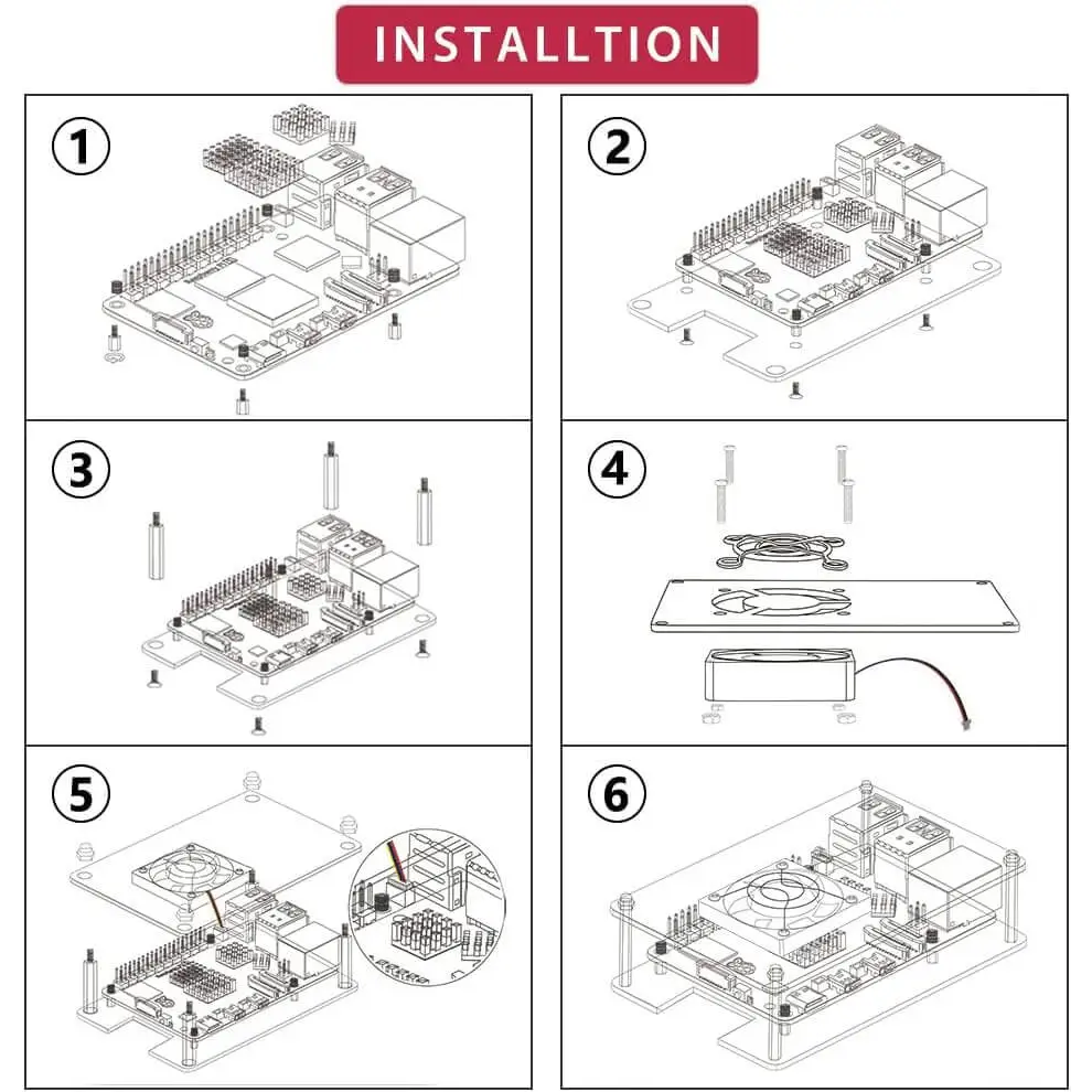 PC Mart Acrylic Case with Fan and 4 Heatsinks for Raspberry Pi 5