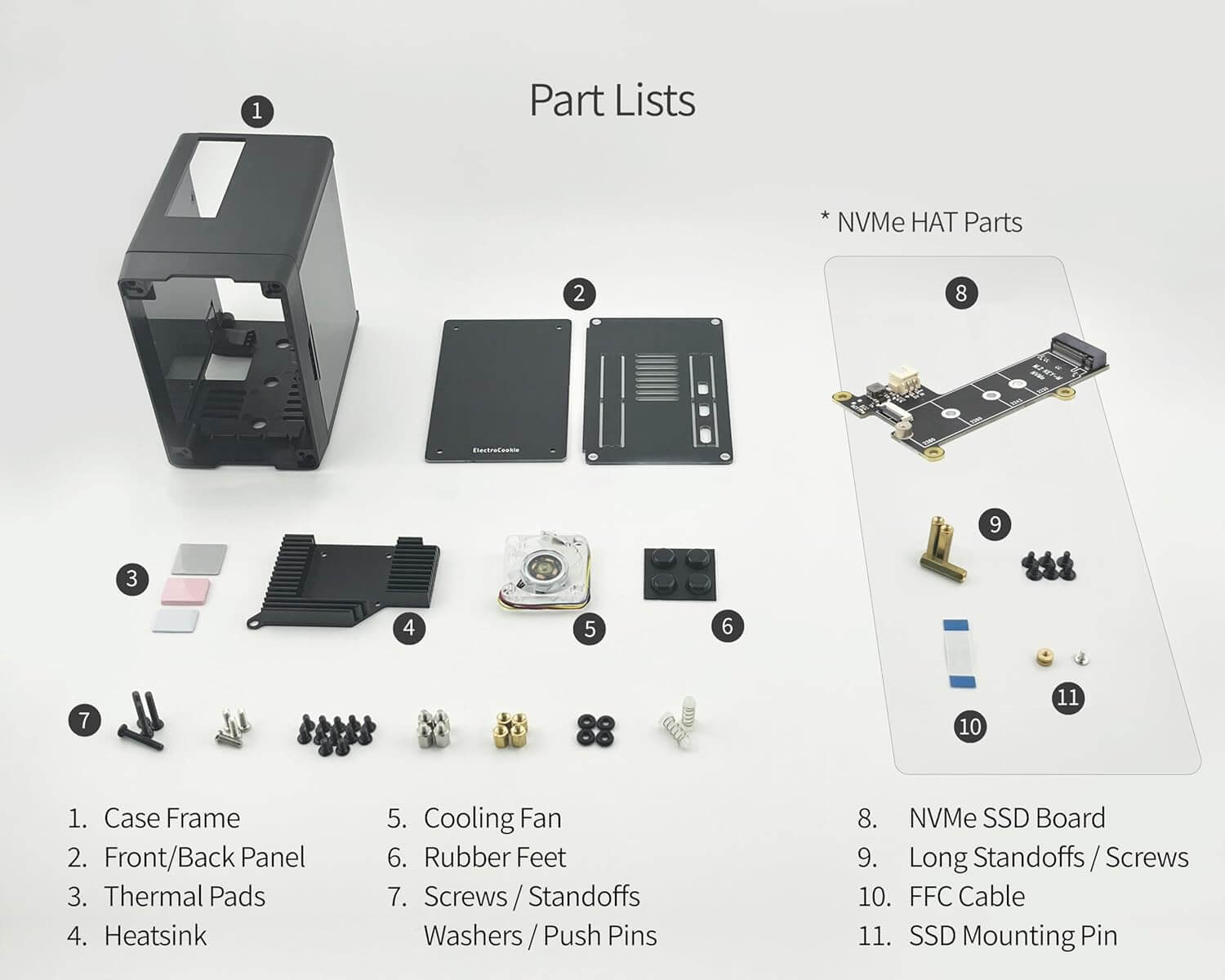 PC Mart Mini PC Case for Raspberry Pi 5 with M.2 NVMe SSD PCIe HAT and Active RGB Lighting Cooler (Black Case + M.2