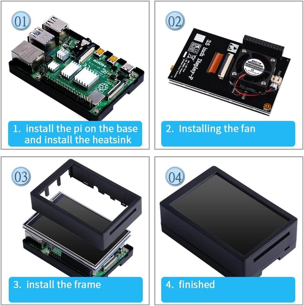 PC Mart TFT 3.5 inch Touch Screen with Case Raspberry Pi Fan and Heatsinks 320x480 Resolution LCD Display for Raspberry