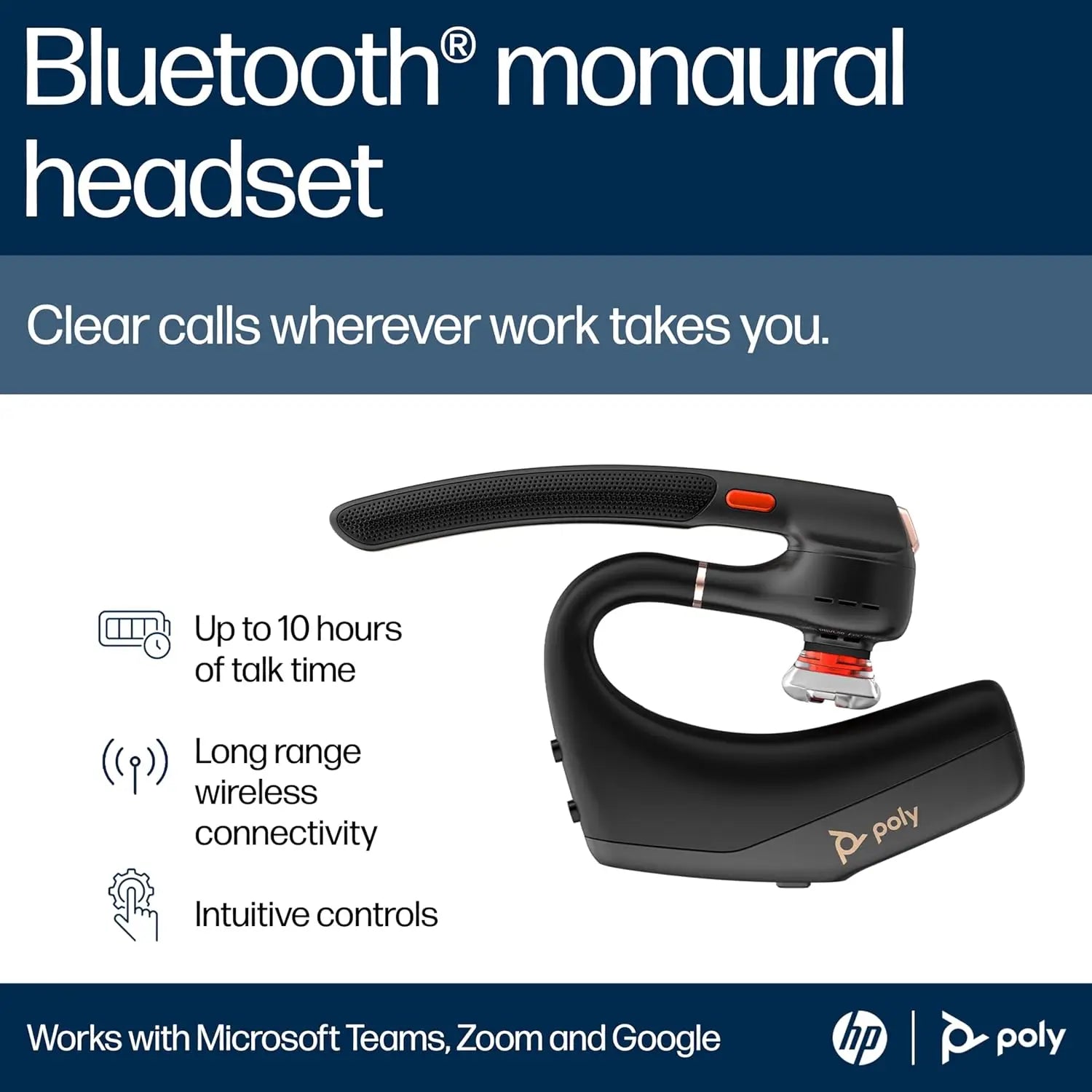 Poly Voyager Legend 50-M UC Bluetooth Headset - NoiseBlockAI WindSmart Smart Sensor 10 Hours Battery Life Noise
