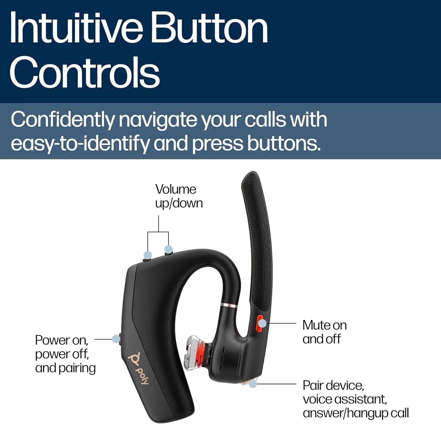 Poly Voyager Legend 50-M UC Bluetooth Headset - NoiseBlockAI WindSmart Smart Sensor 10 Hours Battery Life Noise