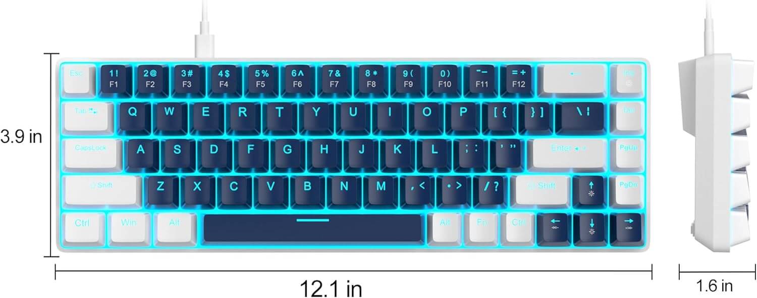 Portable 60% Mechanical Gaming Keyboard MageGee MK-Box LED Backlit Compact 68 Keys Mini Wired Office Keyboard with Blue
