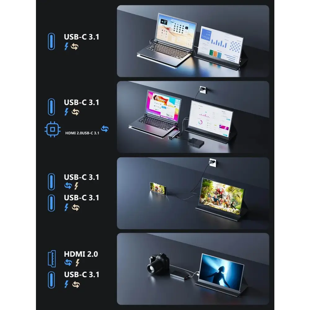 Portable Monitor 15.6’’ 1080P Lightweight Dual USB C HDMI Second Computer Screen Gaming Display with Speakers Travel